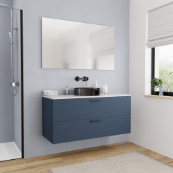 Set complet 120 cm : plan vasque blanc mat + meuble assemblé certifié FSC, bleu foncé (CERAMIA-4DB120-S)