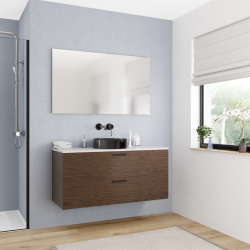 Set complet 120 cm : plan vasque blanc mat + meuble assemblé certifié FSC, couleur chêne (CERAMIA-4DW120-S)