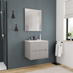 Ceramia 60 cm, Nouveau meuble de salle de bain assemblé, certifié FSC, gris perle (CERAMIA-5LG60)