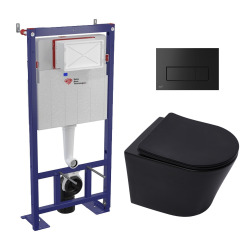 Pack WC bati-support autoportant + Cuvette SAT sans bride + Cuvette soft close + Plaque noire mat (SMART-BlackInfinitio-578)