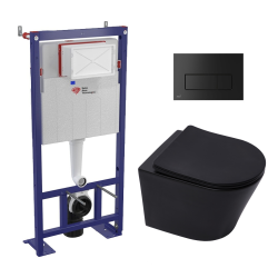 Pack WC bati-support autoportant + Cuvette SAT sans bride + Cuvette soft close + Plaque noire mat (SMART-BlackInfinitio-578)