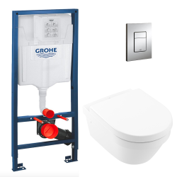 Pack WC Bâti Rapid SL + Cuvette Villeroy&Boch Architectura sans bide DirectFlush fixations invisibles + Abattant + plaque chrome