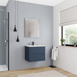 Ceramia 60 cm, Nouveau meuble de salle de bain assemblé, certifié FSC, bleu foncé (CERAMIA-5DB60)