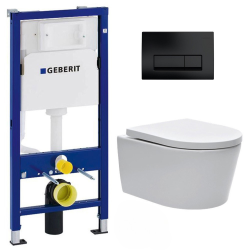 Geberit Pack WC Bâti-support Geberit + cuvette Swiss Aqua Technologies suspendue sans bride + plaque noir mat (SATRIMLESSGEB10-SP)