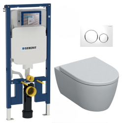 Pack WC Bâti-support Duofix + WC sans bride Smyle + Abattant softclose + Plaque blanche (SmyleGeb1)