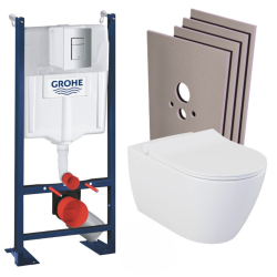 Pack WC Bâti-autoportant Rapid SL + WC sans bride Bello + Abattant softclose avec fixations invisibles + Plaque chrome mat