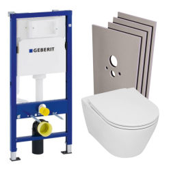 Pack WC Bâti-support + WC Swiss Aqua Technologies Infinitio sans bride, fixations invisibles + Plaque blanche (InfinitioGeb3)
