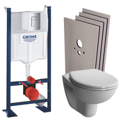 Pack WC Bâti Autoportant Rapid SL + WC suspendu Integra avec abattant + Set habillage + Plaque chrome mat