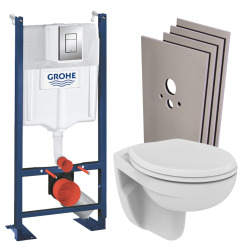 Pack WC bâti-autoportant + WC Porcher sans bride + Abattant classique + Set d'habillage + Plaque chrome (ProjectPorcher-1-sabo)