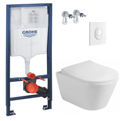 Pack WC Bâti-support Rapid SL + WC sans bride Avva + Abattant softclose + Plaque blanche (RapidSL-Avva-3)