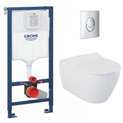 Grohe Pack WC Bâti-support Rapid SL + WC sans bride LIVEA Bello + Abattant softclose + Plaque Chrome (RapidSL-Bello-2)