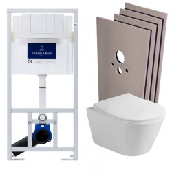 Pack WC Bâti-support Viconnect Pro + WC suspendu Avva sans bride + Abattant softclose + Plaque chrome + Set habillage