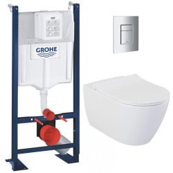 Pack WC Bâti-autoportant Rapid SL + WC sans bride Bello + Abattant softclose avec fixations invisibles + Plaque chrome mat