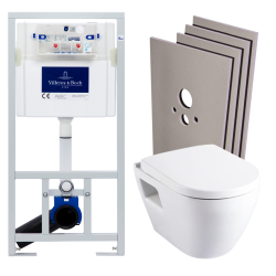 pack WC Bâti-support + WC Serel SM26 sans bride + Abattant softclose + Plaque chrome + Set habillage (ViConnectSM26-1-sabo)
