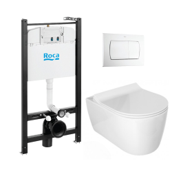 Pack Bâti-support ROCA ACTIVE + WC sans bride Glacera Alfa + abattant ultra fin + plaque blanche (RocaActiveAlfa-1)