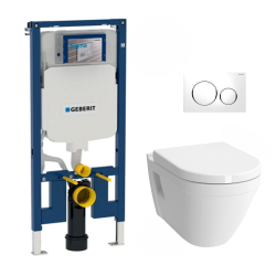 Pack WC bâti-support extra-plat + Cuvette Vitra S50 compacte + Abattant softclose + Plaque blanche et chrome (SLIM-S50Compact-2)