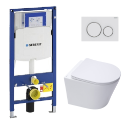 Pack WC Bati-support + Cuvette SAT sans bride + Abattant soft close + Plaque blanche (GebInfinitio-J)
