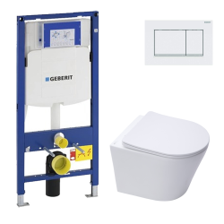 Pack WC Bâti-support UP320 + WC Infinitio sans bride + Abattant softclose + Plaque blanche (GebInfinitio-K)