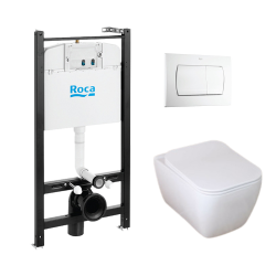 Pack Bâti-support ROCA ACTIVE + WC sans bride Glacera Havana + abattant ultra fin + plaque blanche (RocaActiveHavana-1)