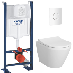 Pack WC Bâti Autoportant Rapid SL + WC sans bride Integra + Abattant softclose + Plaque blanc alpin (ProjectIntegraRimless-6)