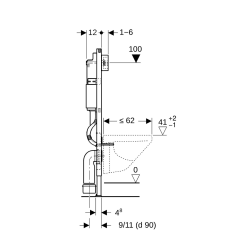 Bâti-support DUOFIXBasic pour toilettes suspendues, avec Plaque de déclenchement Delta chrome (458.141.21.1)