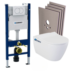 Pack WC Bâti-support Duofix + Cuvette suspendue sans bride Bello + Abattant soft close + Plaque Blanche + Set d'habillage