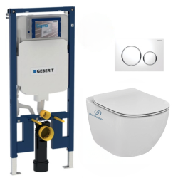 Pack WC Bâti-support extra-plat UP720 + Cuvette Tesi Ideal Standard + Abattant frein de chute + Plaque Blanc/Chrome