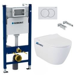 Pack WC Bâti-support Duofix + Cuvette suspendue sans bride Bello + Abattant soft close + Plaque Blanche (BelloGeb3)