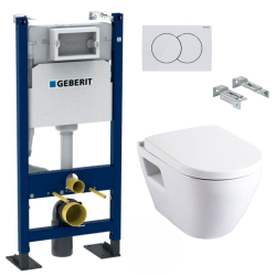 Pack Autoportant Bâti-support Duofix + WC SM26 sans bride + Abattant softclose + Plaque blanche (SM26GebX)