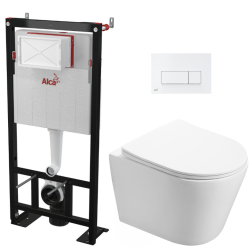 Pack WC Bâti autoportant + WC Swiss Aqua Technologies Infinitio sans + Plaque blanche (AlcaInfinitio-4)