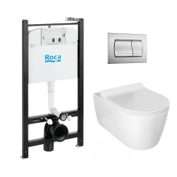 Pack Bâti-support ROCA ACTIVE + WC sans bride Glacera Alfa + abattant ultra fin + plaque blanche (RocaActiveAlfa-1)