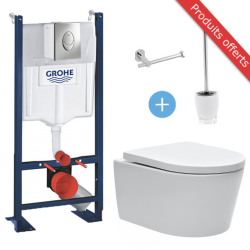 Pack WC Bati support autoportant + Cuvette sans bride + Abattant soft close + Plaque chrome (ProjectSATrimless-2-X)