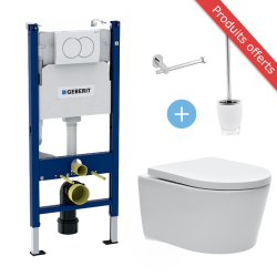 Pack WC Complet Bâti-support + WC SAT sans bride avec abbattant déclipsable + Set d'accessoires OFFERT