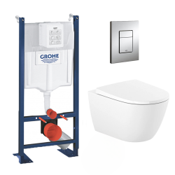 Pack WC Rapid SL autoportant + cuvette sans bride, fixations cachées + plaque Skate Air chrome (ProjectSATrimless-2)