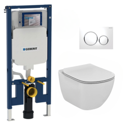 Pack WC Bâti-support extra-plat UP720 + Cuvette Tesi Ideal Standard + Abattant frein de chute + Plaque Blanc/Chrome