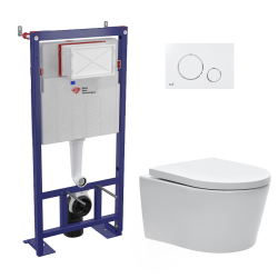 Pack WC bâti-autoportant + WC SAT sans bride fixations invisibles + Abattant softclose + Plaque blanche (SMART-SATrimless-9)