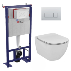 Set complet bati support autoportant + WC Ideal Standard Tesi Aquablade sans bride + plaque chrome mat (AlcaTesi-5)