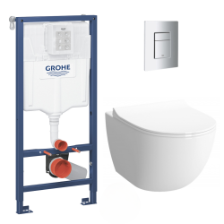 Pack WC Bâti-support + WC Swiss Aqua Technologies Infinitio sans bride, fixation invisible + Plaque chrome (RapidSL-Infinitio-1)