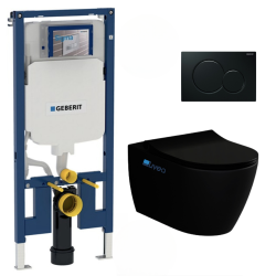 Pack WC Bâti-support extra-plat UP720 + WC sans bride Bello noir mat + Abattant softclose + Plaque noire (SLIM-BlackBello-A)