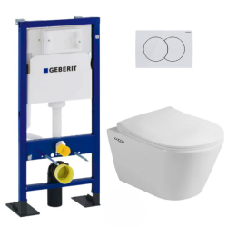 Pack WC Bâti-support autoportant + WC suspendu SAPHO Avva sans bride + Abattant softclose + Plaque blanche (AvvaGebATP-1)