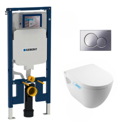 Pack WC Bâti-support extra-plat UP720 + Cuvette suspendue sans bride Bello + Abattant frein de chute + Plaque blanche