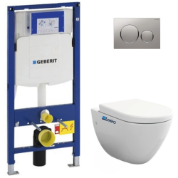 Pack WC Bâti-support UP320 + WC sans bride Bello + Abattant softclose + Plaque Sigma20 Chrome (GebBello-P)