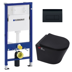 Cuvette suspendue Infinitio noir mat sans bride et fixations invisibles + abattant frein de chute (SATINFBKMrimless)