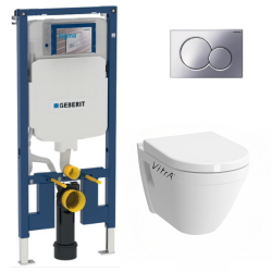 Pack WC bâti-support UP720 extra-plat + WC suspendu Vitra S50  + Abattant softclose + Plaque chrome (SLIM-S50-N)