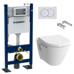 Pack Bâti-support Autoportant Duofix + WC suspendu S50 + Abattant softclose + Fixations murales + Plaque blanche (S50GebX)