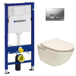 Pack Bâti-support Duofix + WC sans bride Vitra Sento + Abattant softclose + Plaque chrome (TaupeSentoGeb2)