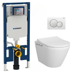 Pack WC Bâti-support UP720 extra-plat + WC sans bride Integra + Abattant frein de chute + Plaque blanche (SLIM-IntegraRimless-B)