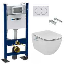 Pack Autoportant Bâti-support Duofix + WC sans bride Tesi, fixations invisibles + Abattant softclose + Plaque blanche