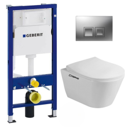 Pack WC bâti-support Duofix UP100 + WC sans bride Avva avec fixations invisibles + Abattant softclose + Plaque chrome (AvvaGeb2)