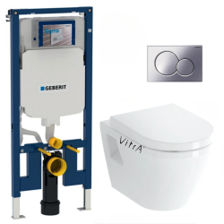 Pack WC Bâti-support extra-plat UP720 + WC suspendu Vitra integra + Abattant softclose + Plaque chrome